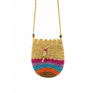 2 Chic Woven Straw Crossbody Mini Bag Multicolor Stripe Boho Festival Rainbow